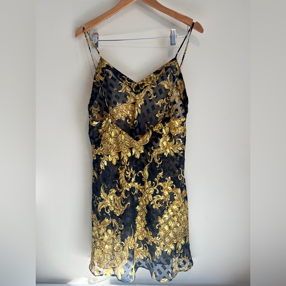 Vtg Victoria's Secret Baroque Gold Black Floral Lace Gold Label 90s Size L